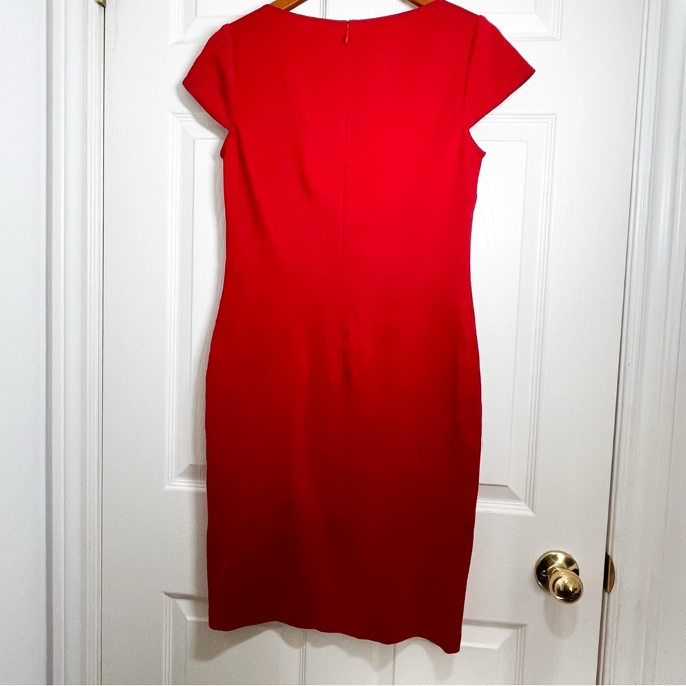 St. John Vibrant Red Cap Sleeve Sheath Midi Dress Size 4
